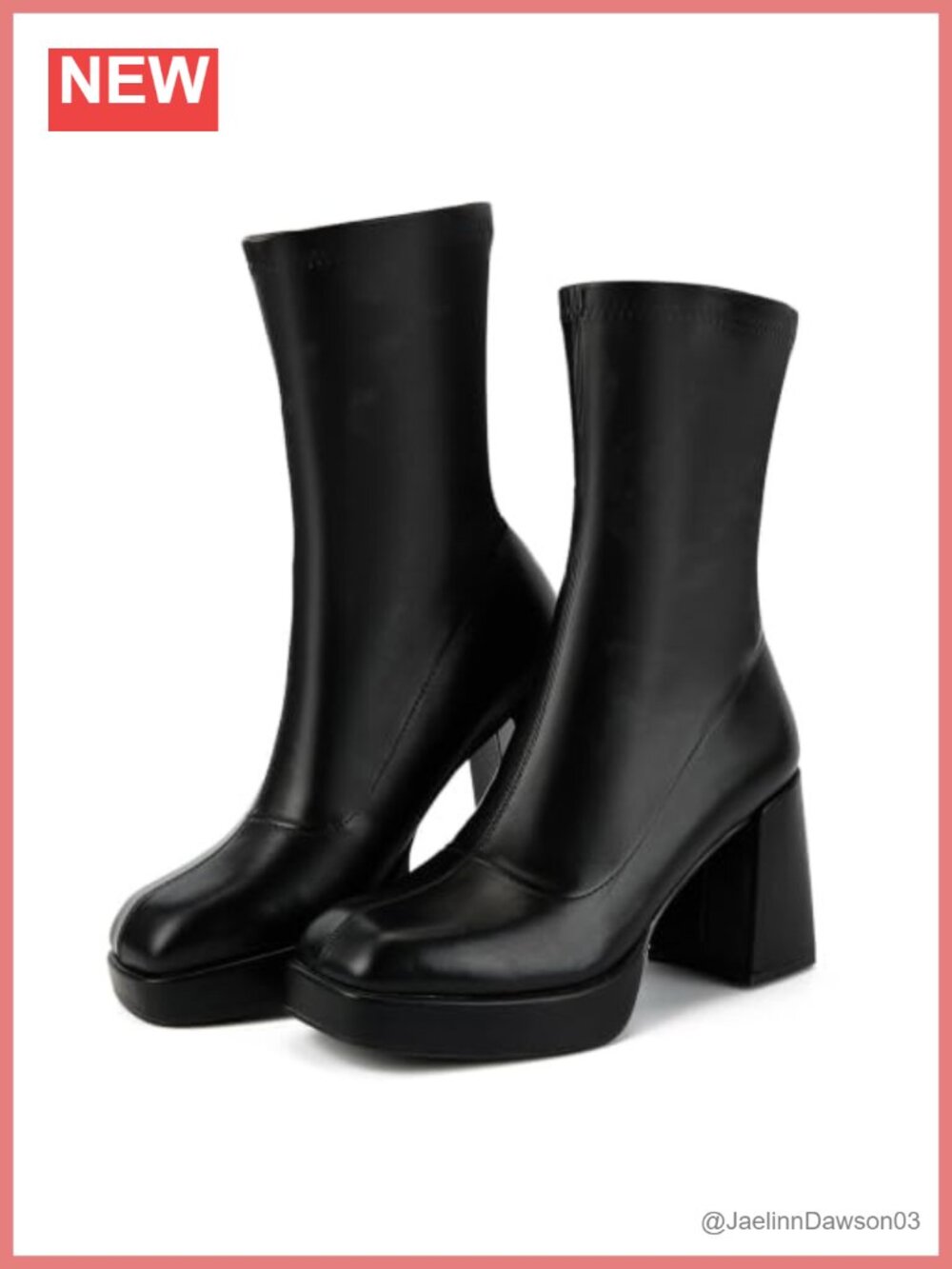 PUTU Women's Square Toe Chunky Heel Pull-On Ankle Boots Faux Leather